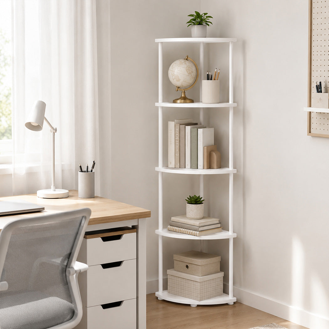 Corner Bookshelf Adjustable White 37.5x27.5x138cm