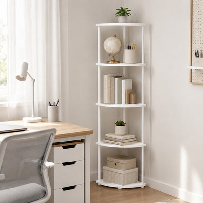Corner Bookshelf Adjustable White 37.5x27.5x138cm