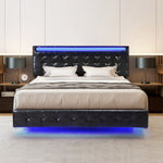 Ergonomic Floating Bed Frame Queen with Headboard LED Lights Mattress