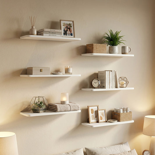 Levede Floating Shelves 6Pcs DIY Wall Mounted Storage Display Bookshelf White - 8