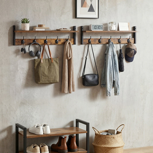 Wall Mounted Coat Rack Shelf Double Hooks | HomeAndLiving