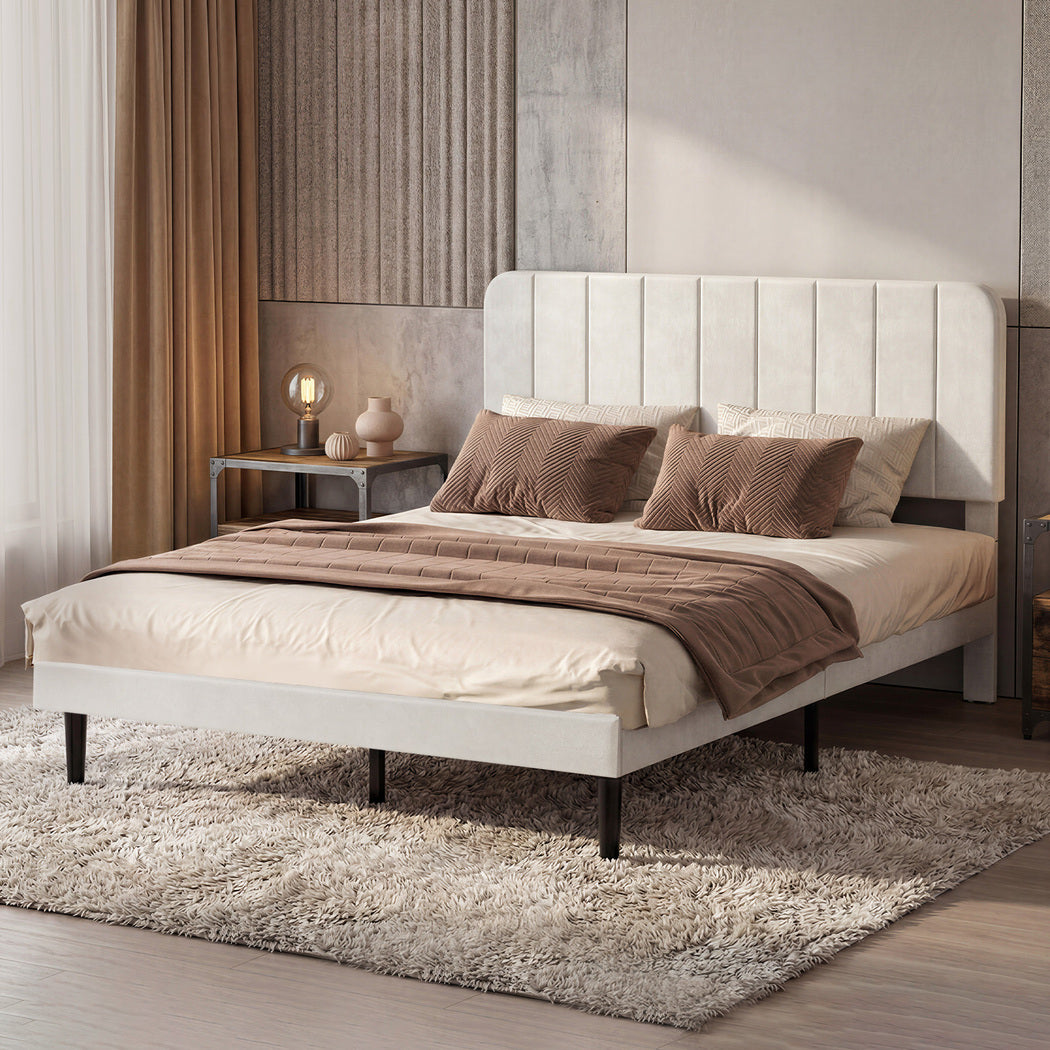 Double Bed Frame Upholstered White 190x139.5x113cm
