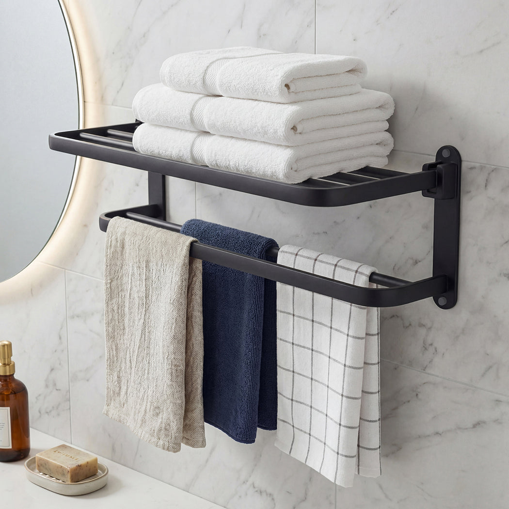 Double Bar Towel Rack Wall Mounted Black | HomeAndLiving - 8