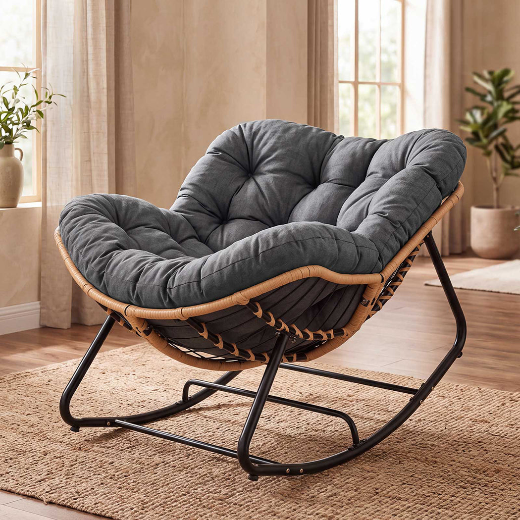 Rocking Chair Thick Cushion Grey 82x95x71cm