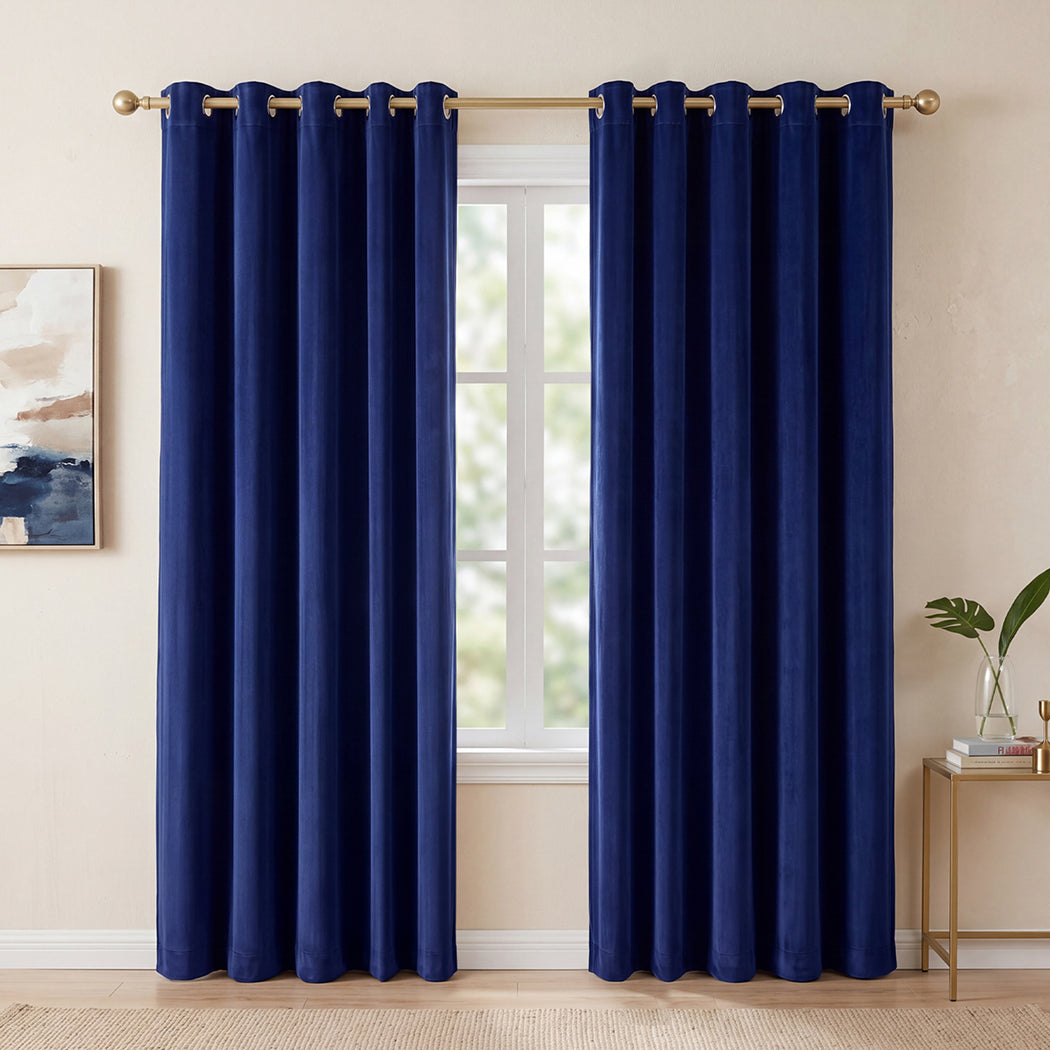 Marlow Blackout Curtains 2X Velvet Room Darkening Eyelet Curtains Decor Blue