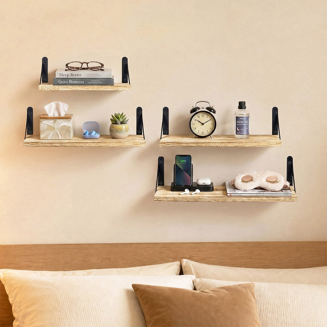 Floating Wall Shelves Rustic Wood Set 4 | HomeAndLiving - 8