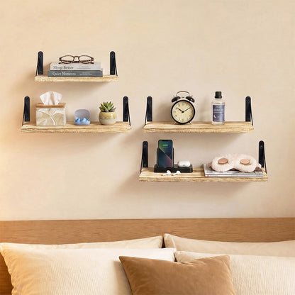 Floating Wall Shelves Rustic Wood Set 4 | HomeAndLiving - 8