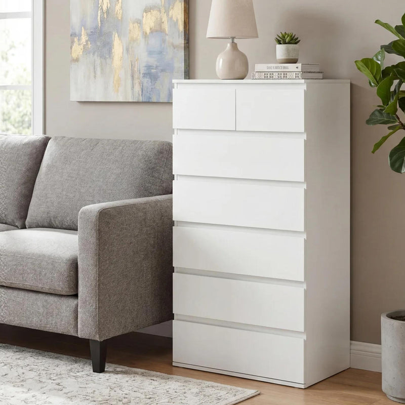 7 Drawer Tallboy Dresser White Storage | HomeAndLiving
