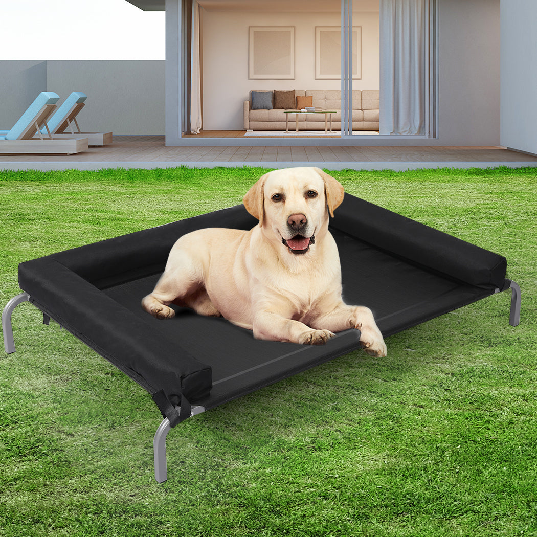 Large Pet Bed Black Fabric 77x47x15cm