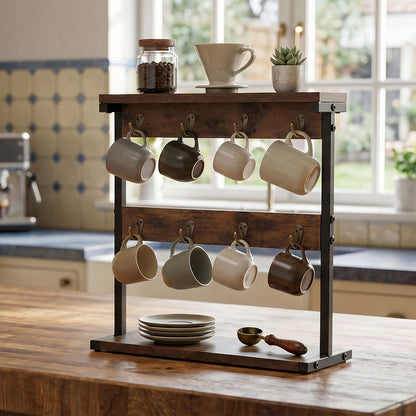 Levede Mug Rack 8 Hook Storage Holder Stand Kitchen Counter Cup Organizer Rustic