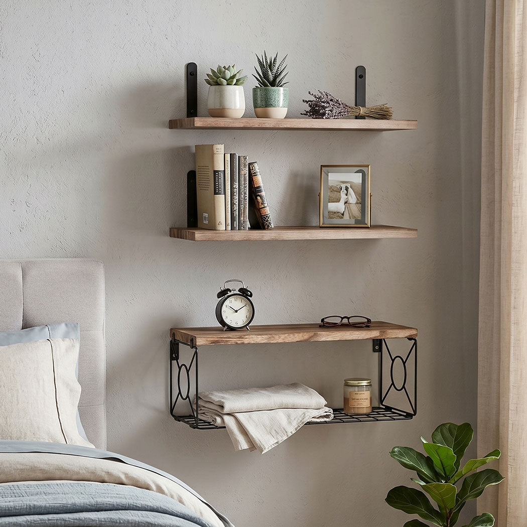 Floating Wall Shelves 3-Piece Paulownia Set | HomeAndLiving - 8
