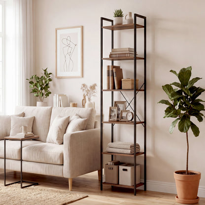 Levede 6 Tier Bookshelf Tall Bookcase Storage Shelf Display Rack Living Room