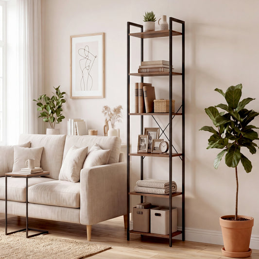 6 Tier Bookshelf Tall Bookcase Storage Shelf Display Rack Living Room