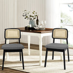 Ergonomic 2x Dining Chair Wood Rattan Armless Black  Space-Saving