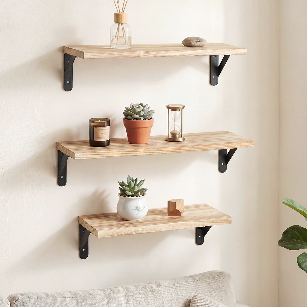 Floating Wall Shelves Set 6 Paulownia Wood | HomeAndLiving