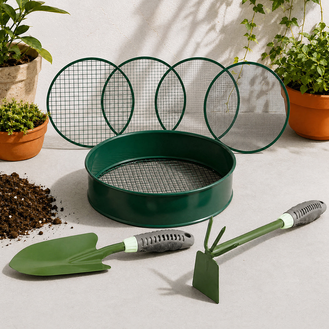 Garden Sieve Set Green Metal 31.2x7.2cm