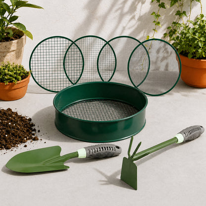 Garden Sieve Set Green Metal 31.2x7.2cm