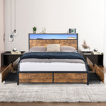 Luxury Queen Bed Frame RGB LED 4 Drawers USB  Scandi Inspired Design