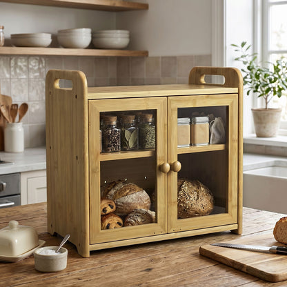 Toque Bread Bin 2 Tier Bamboo Bread Box Kitchen Counter Storage Container 20L