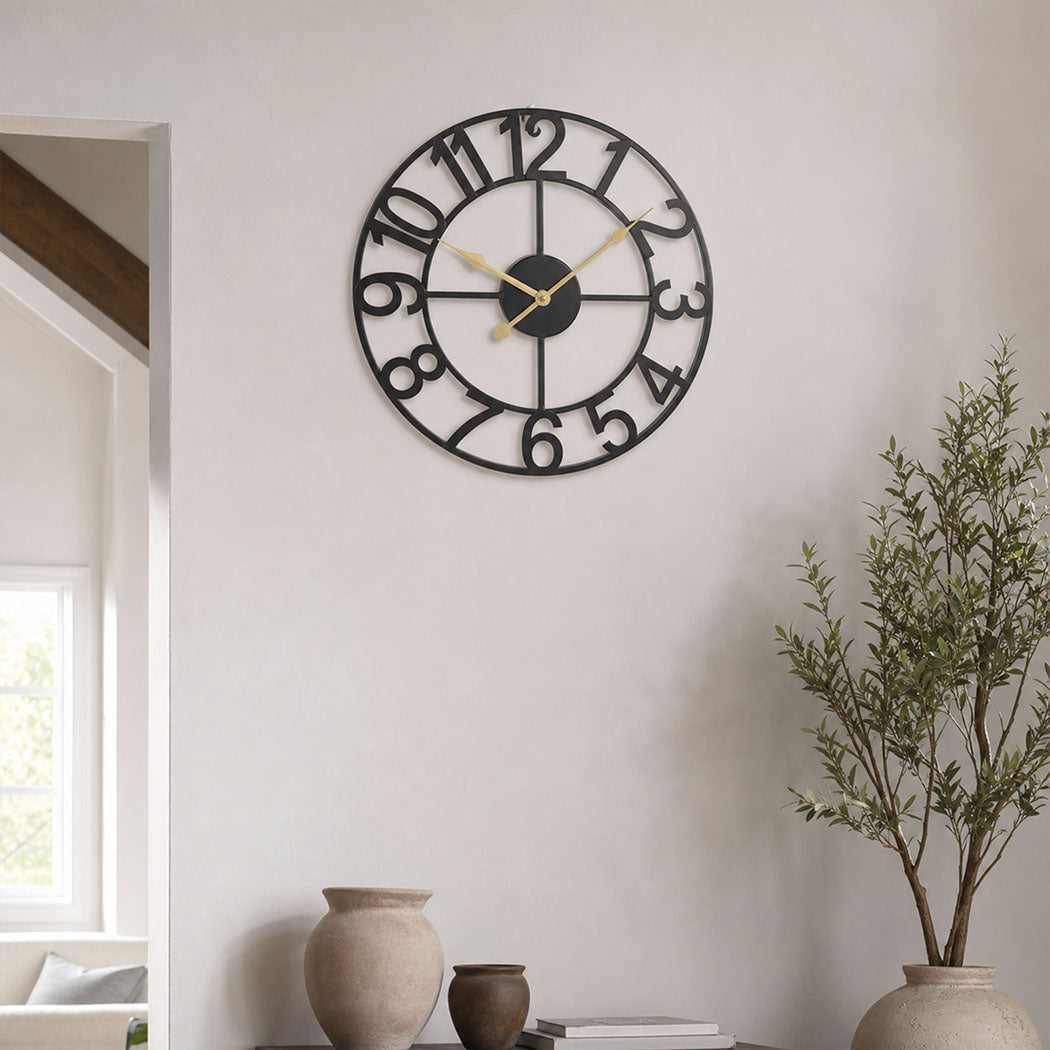 Silent Wall Clock Large Face Black 40x40x1.8cm