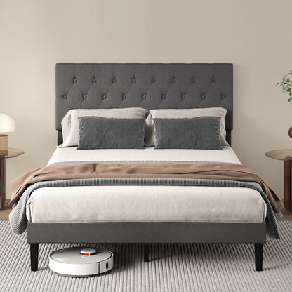 Grey Upholstered Bed Frame Queen 203.5x155x103cm