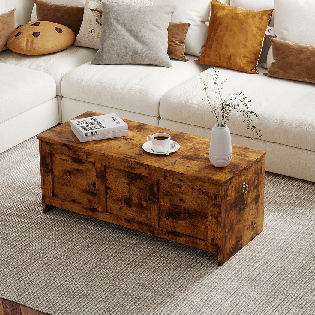 Rustic Storage Bench Wooden Cabinet 100x40x41cm