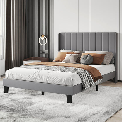 Queen Bed Frame Grey Upholstered 203.7x153x103cm