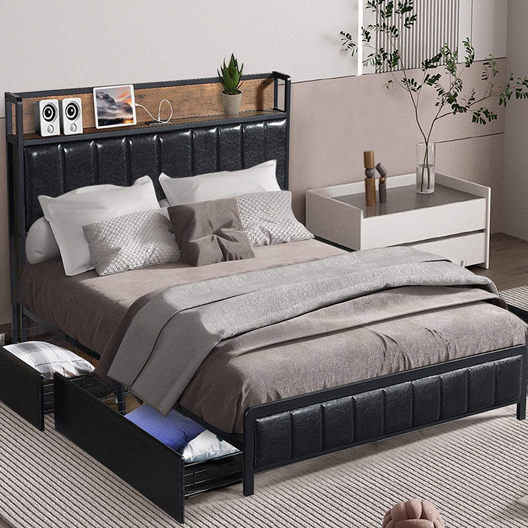 Double Bed Frame Storage Drawer 208x140x101cm