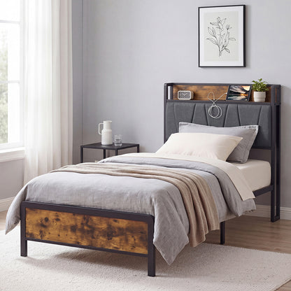 Single Bed Frame Storage Headboard 207x91.5x105cm