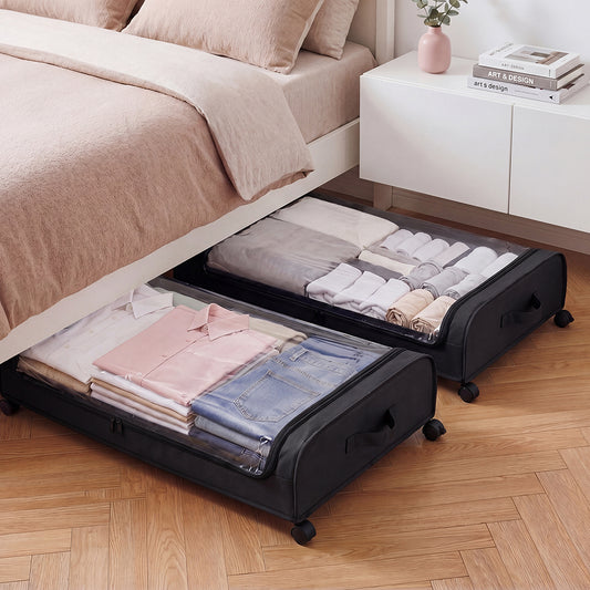 Levede 2x Under Bed Storage Containers for Shoe and Apparel Clear-Lidded Black - 8