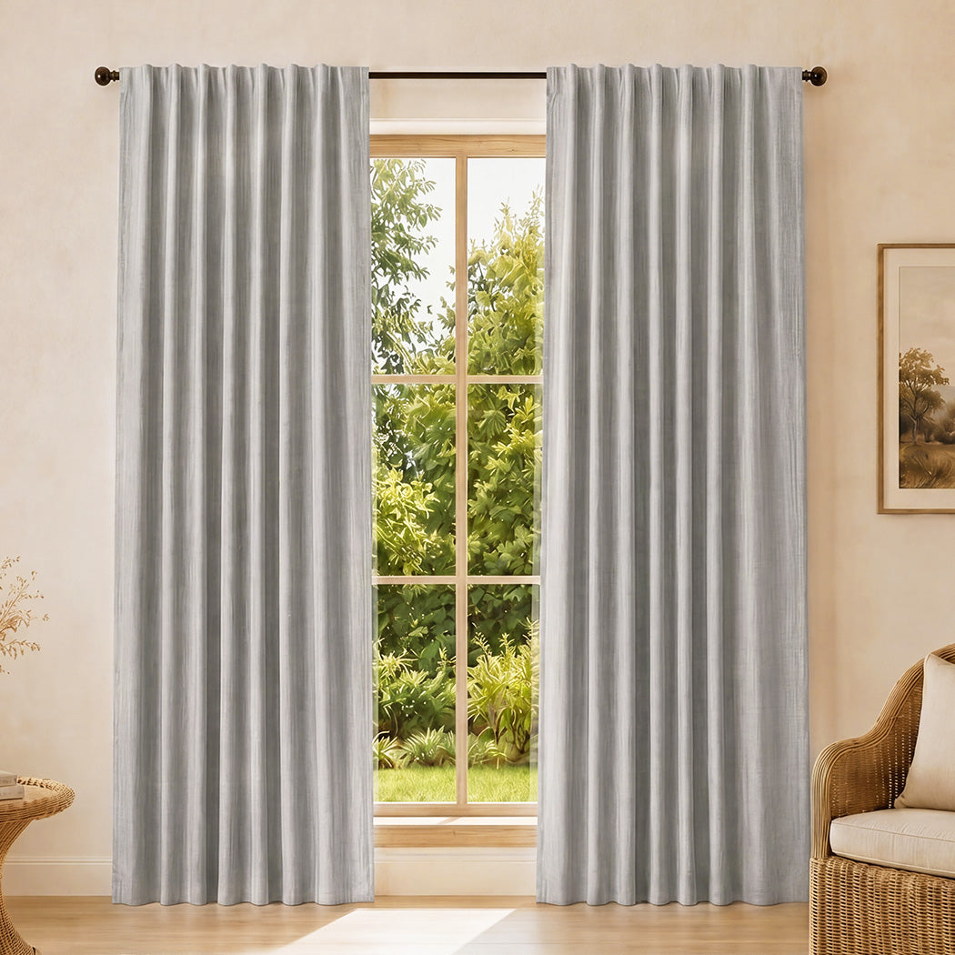 Marlow 2 Panels Blackout Curtains Thermal Linen Look Blockout Drapes Grey