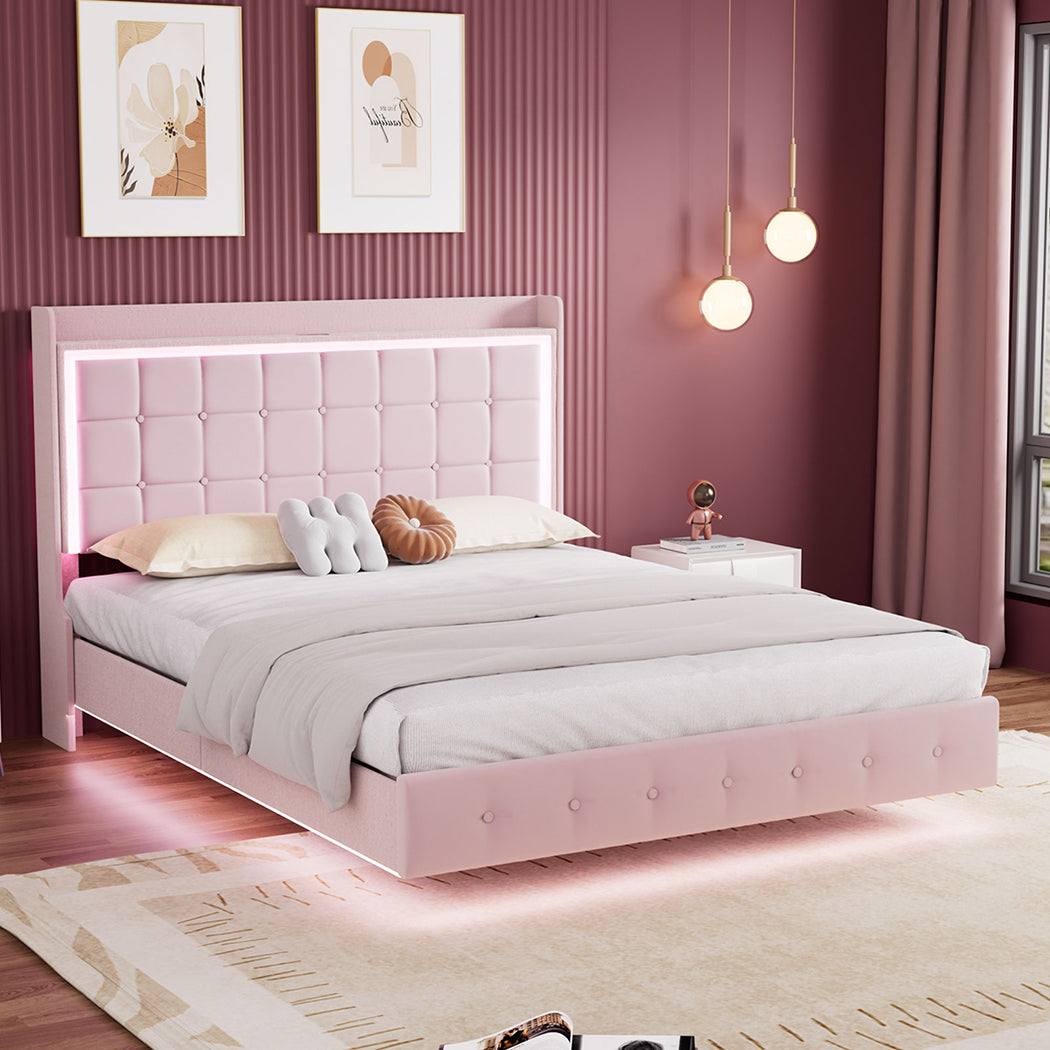 Functional Queen Floating Bed Frame  Multipurpose Use Classic
