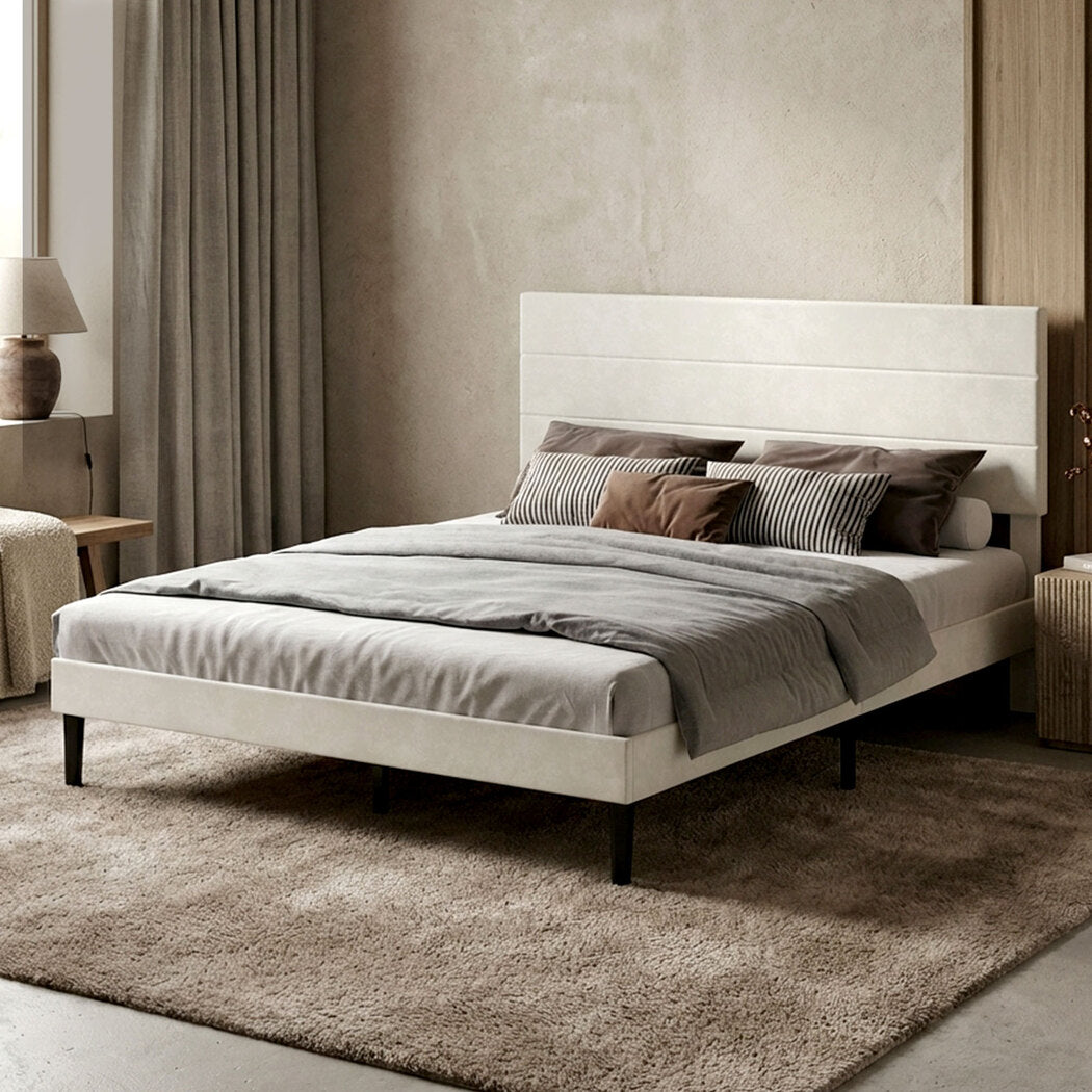 Double Bed Frame Upholstered Headboard 190x139.5x113cm