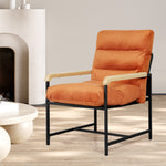 Premium Metal Framed Lounge Chair Velvet in Orange  High Back Support