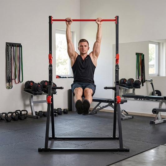Foldable Power Tower Pull Up Dip Station Adjustable Height Home Gym 220kg