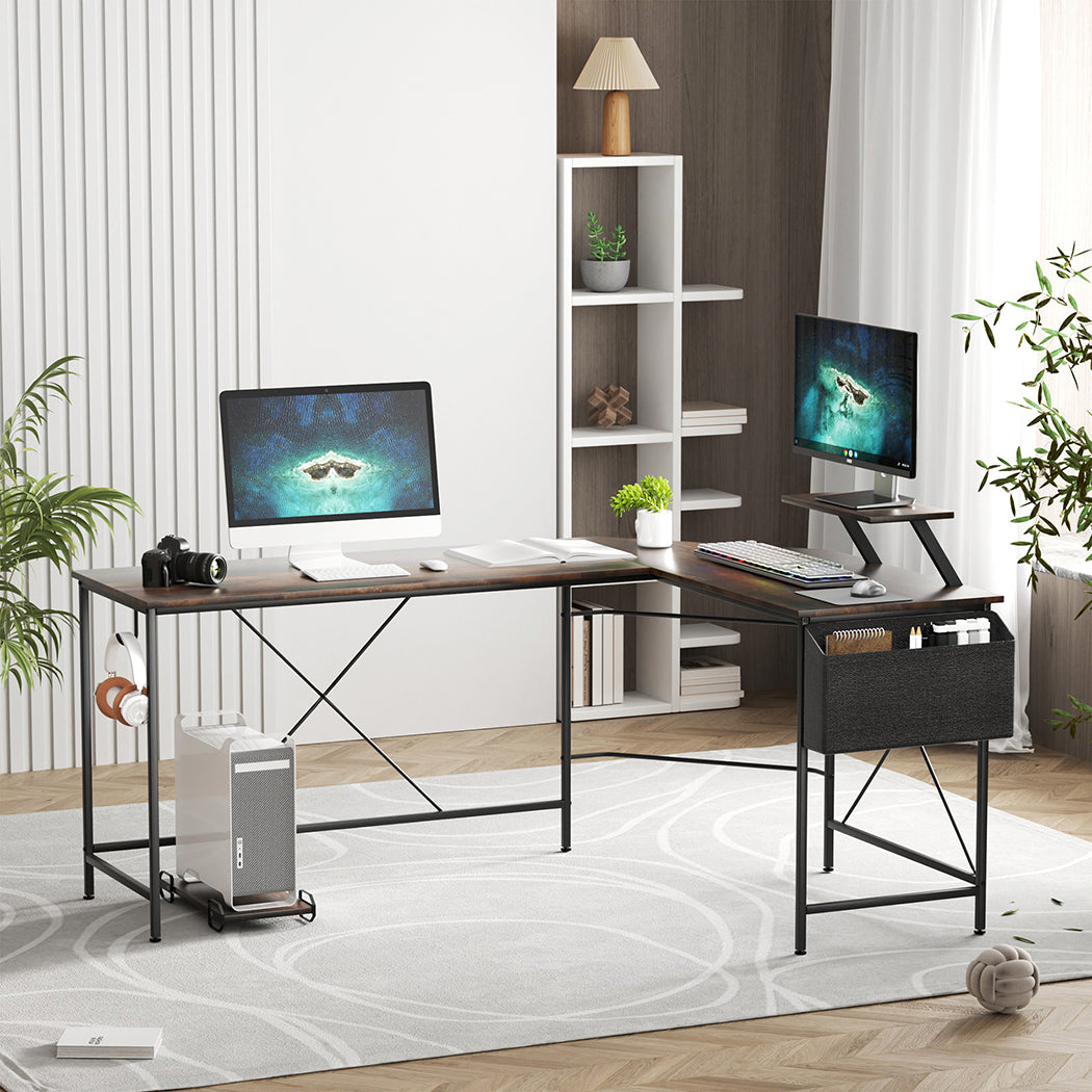Contemporary Computer Desk Corner Desk Brown  Scandi Inspired Design