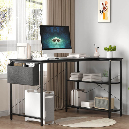 Versatile L Shaped Computer Desk Home Desk Black  Adjustable Height