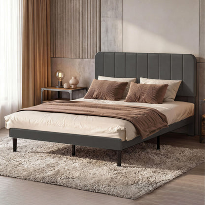 Double Bed Frame Upholstered Grey 190x139.5x113cm