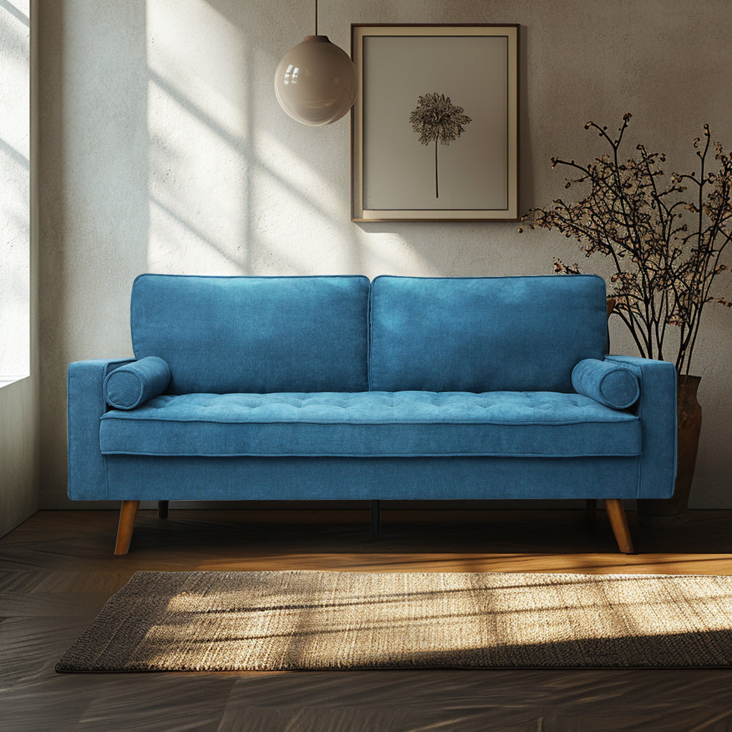 Stylish Fabric Sofa Armchair 3 Seater Couch Blue 191cm Wide