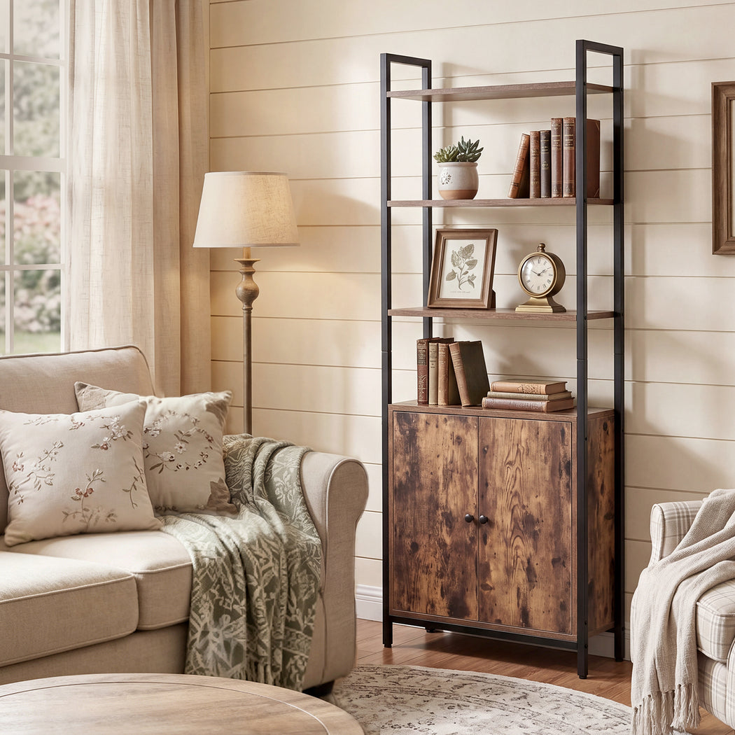 Levede 6 Tier Bookshelf Storage Cabinet Bookcase Display Adjustable Shelves Door
