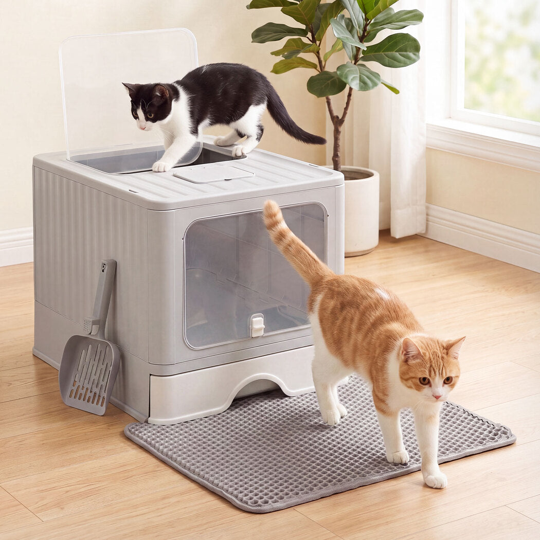 Stainless Steel Enclosed Cat Litter Box Grey 49x38x36cm