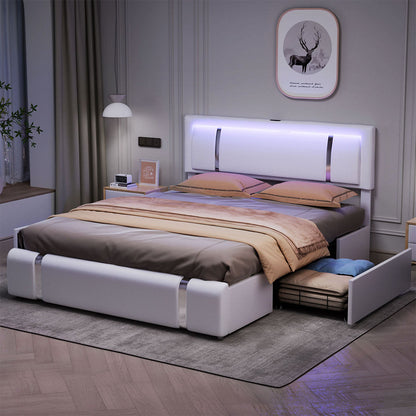 Versatile Queen Bed Frame With Adjustable Headboard White  Classic
