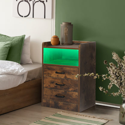 Functional Bedside Table USB Charger Outlet LED Oak  Comfortable