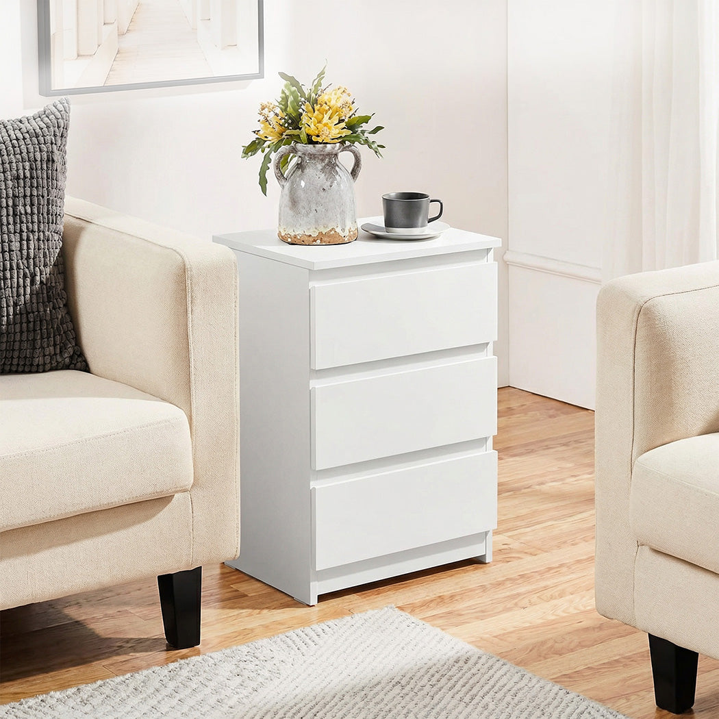 Bedside Table 3 Drawers White 45x35x61cm