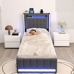 Luxury Single Bed Frame Fabric Storage Drawer LED USB  Sleek Modern