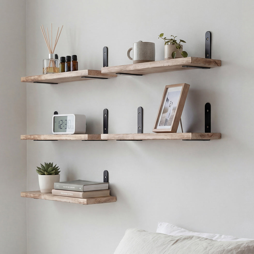 Floating Wall Shelves 5 Pack Rustic Wood Display | HomeAndLiving