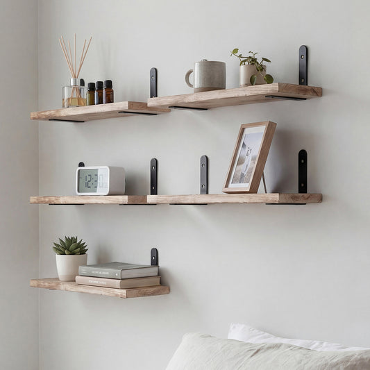 Floating Wall Shelves 5 Pack Rustic Wood Display | HomeAndLiving
