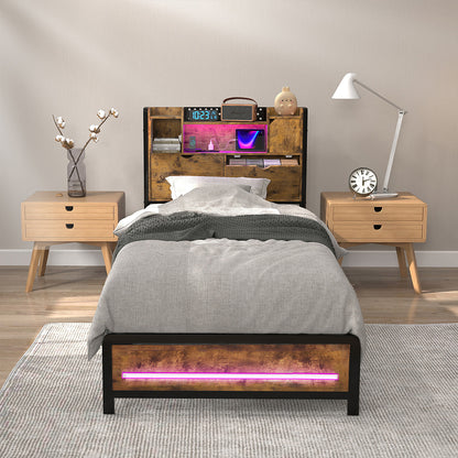 Single Bed Frame Storage Headboard Industrial 209x92x109cm