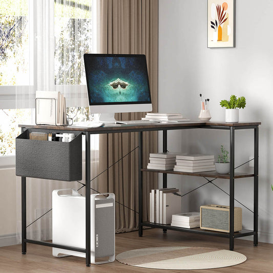 Functional L Shaped Computer Desk Corner Desk Brown  Wood Finish