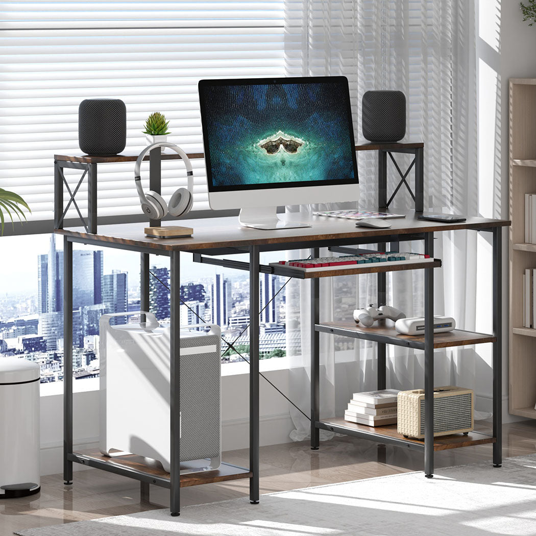 Luxury Office Gaming Computer Desk Brown  Multipurpose Use Classic
